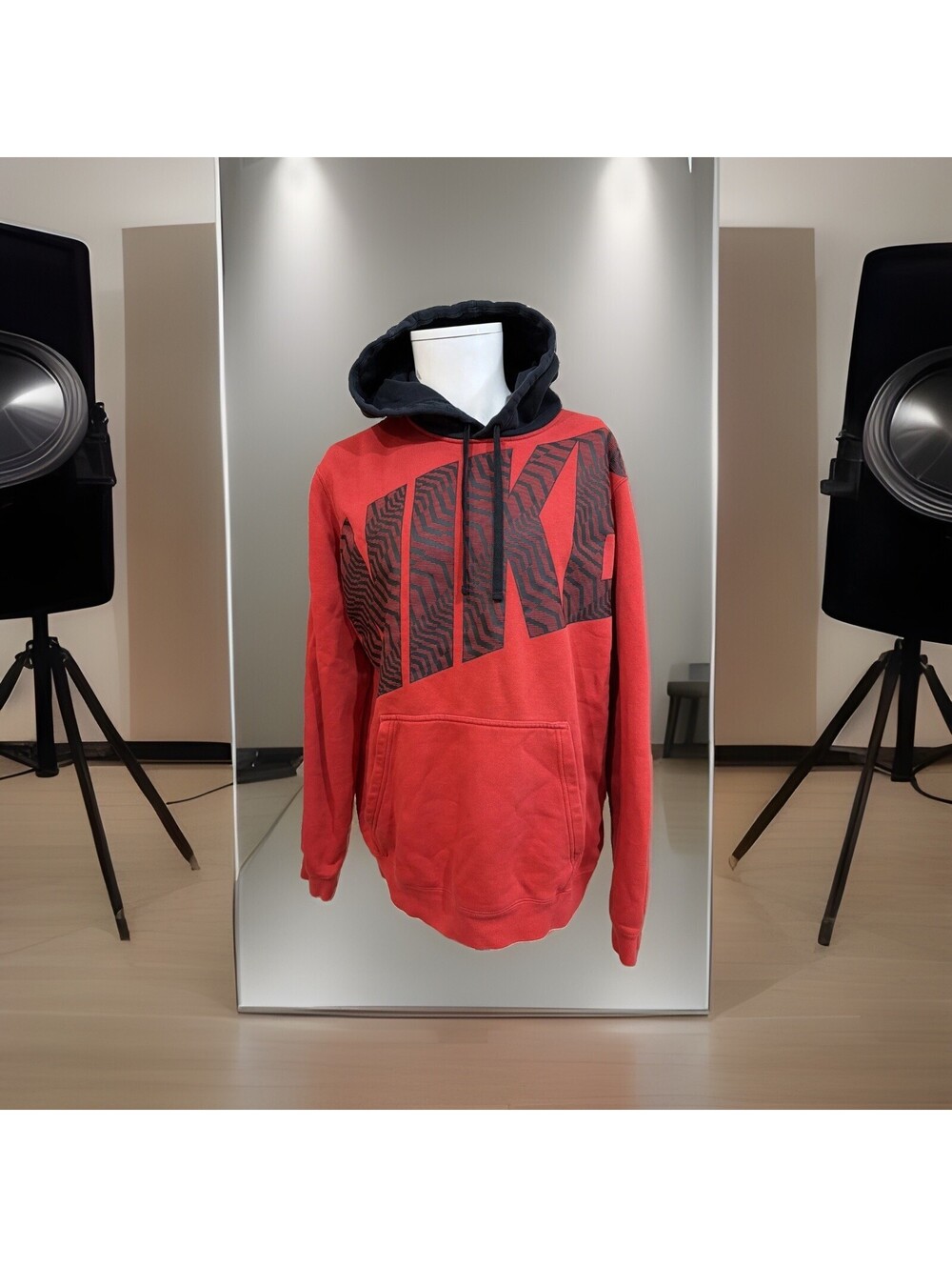 Nike Blue Label Red Hoodie Pullover BIG Print Fringer Prints Sz L